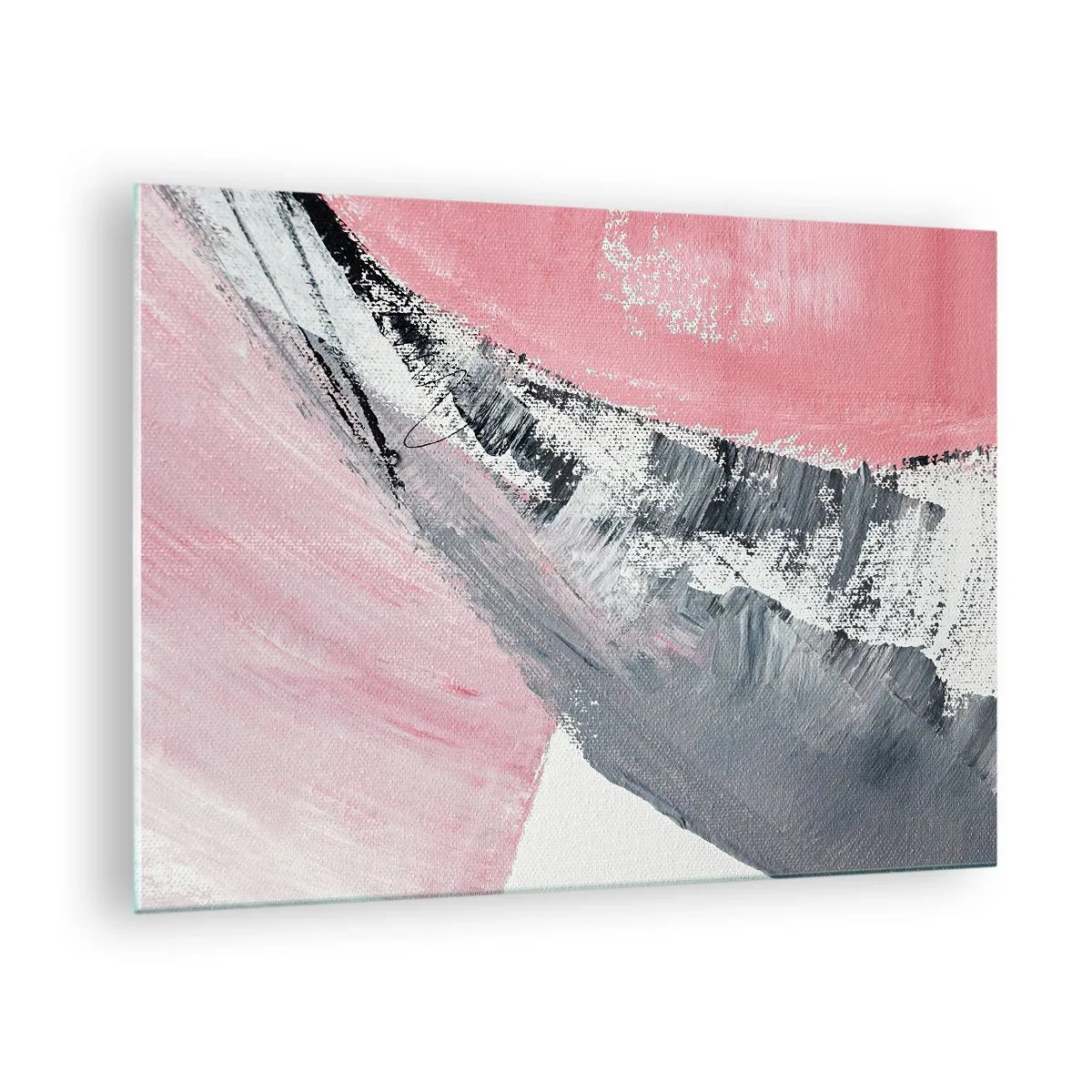 Glasbild - Bild auf glas - Moderne Abstraktion in Rosa, Weiß und Grau mit Pinselstrich-Textur - 70x50cm - Passende Komposition - Moderne Wanddekoration für Wohnzimmer und Schlafzimmer ARTTOR