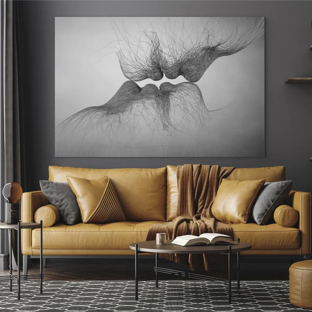 Glasbild - Bild auf glas - Abstrakter Kuss in Schwarz und Weiß - 70x50cm - Kuss des Windes - Moderne Wanddekoration für Wohnzimmer und Schlafzimmer ARTTOR
