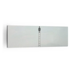 Bild auf Leinwand - Leinwandbild - Ein Mann auf einer Leiter, die in den Himmel ragt - 160x50cm - Erhebe dich darüber! - Moderne Wanddekoration für Wohnzimmer und Schlafzimmer ARTTOR
