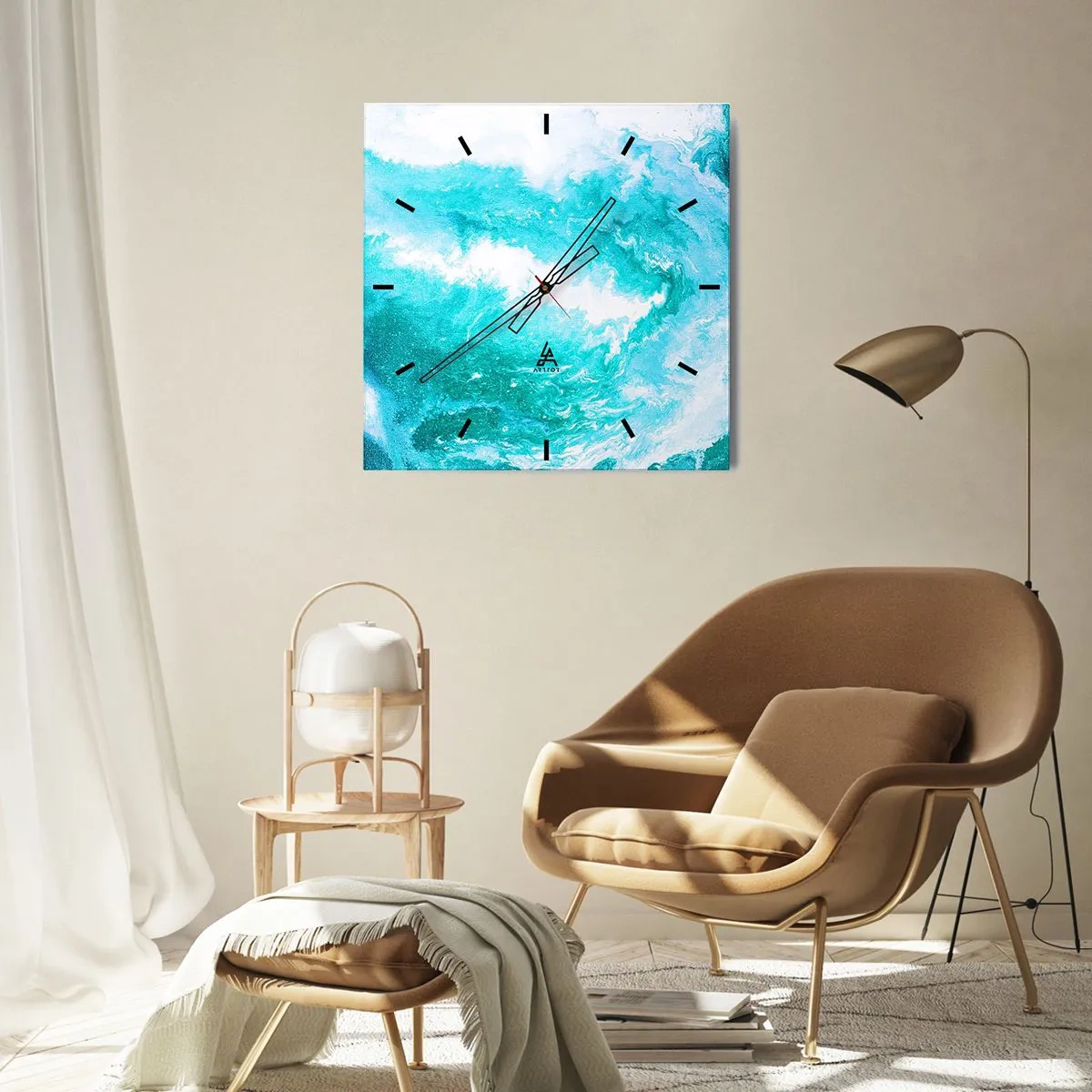 Wanduhr - Glasuhr - Abstrakter Wirbel in Blautönen - 30x30cm - Im Kern des Elements - Moderne Wanddekoration für Wohnzimmer und Schlafzimmer ARTTOR