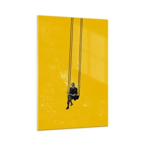 Glasbild - Bild auf glas - Eine Person auf einer Schaukel vor einem intensiv gelben Hintergrund - 70x100cm - Tag wie jeder andere - Moderne Wanddekoration für Wohnzimmer und Schlafzimmer ARTTOR