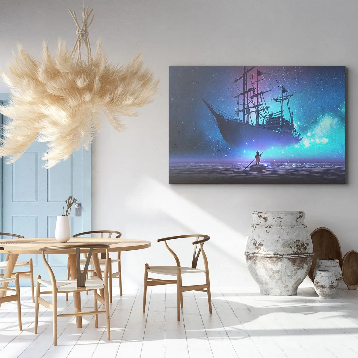 Bild auf Leinwand - Leinwandbild - Ein fantastisches Schiff vor dem Sternenhimmel - 120x80cm - Begegnung mit dem Mythos des Meeres - Moderne Wanddekoration für Wohnzimmer und Schlafzimmer ARTTOR
