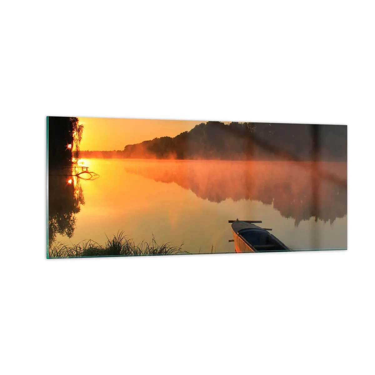 Glasbild - Bild auf glas - Sonnenaufgang über dem Wasser wie ein Spiegel - 100x40 cm