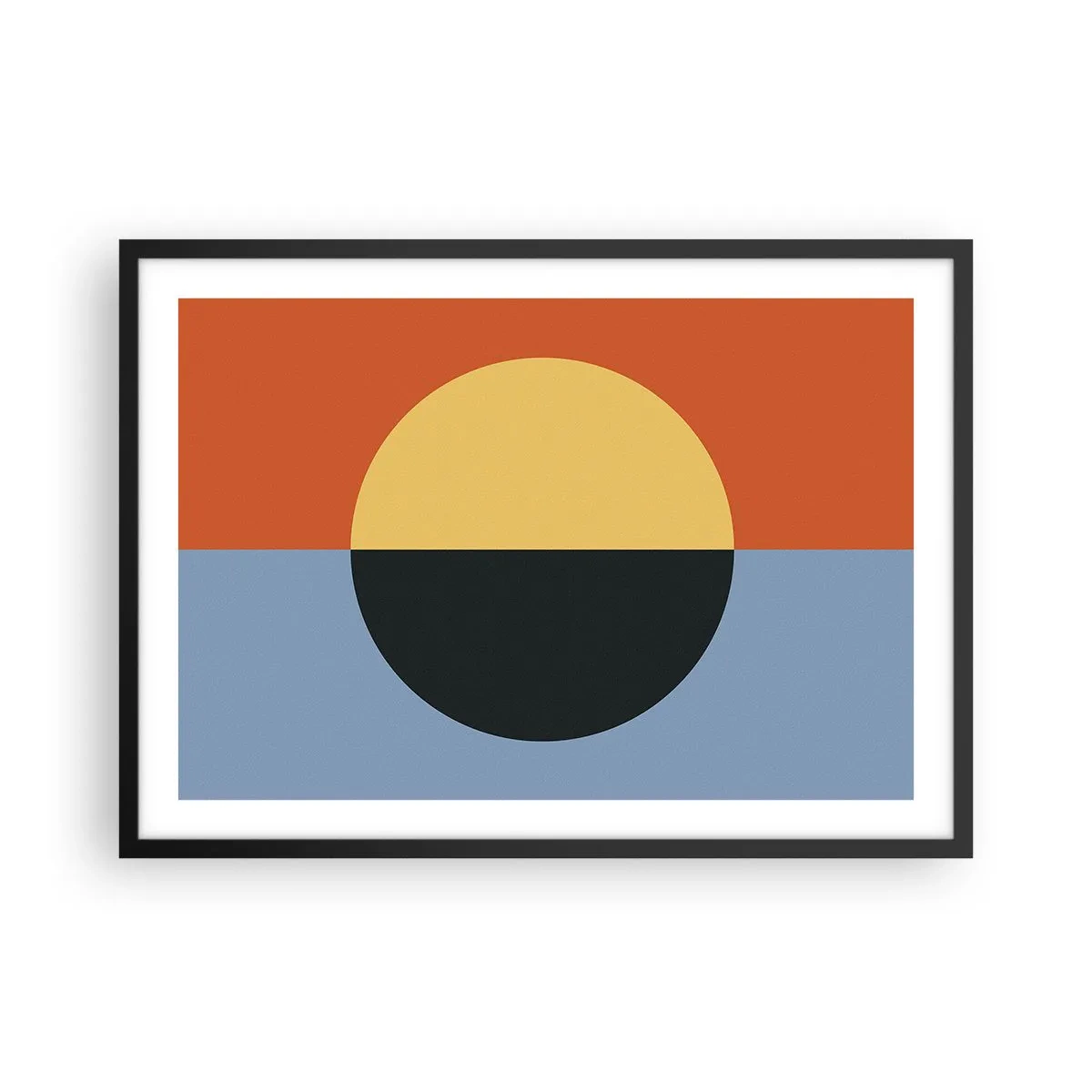 Poster in einem schwarzem Rahmen - Geometrische Abstraktion mit kontrastierenden Farben - 70x50cm - Eine Komposition aus Wärme und Kühle - Moderne Wanddekoration für Wohnzimmer und Schlafzimmer ARTTOR
