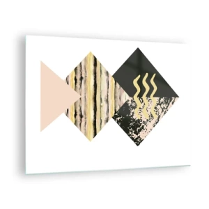 Glasbild - Bild auf glas - Abstrakte geometrische Komposition mit Dreiecken und Texturen - 70x50cm - Es ist nicht so einfach - Moderne Wanddekoration für Wohnzimmer und Schlafzimmer ARTTOR
