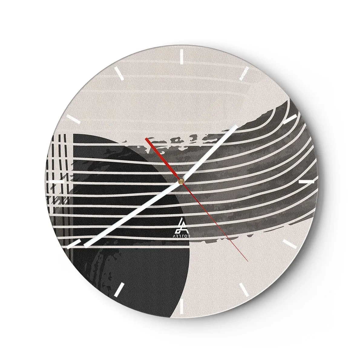 Wanduhr - Glasuhr - Geometrische Komposition mit Linien und Halbkreisen in Grautönen. - 30x30cm - Hin und zurück - Moderne Wanddekoration für Wohnzimmer, Küche und Schlafzimmer ARTTOR