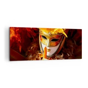 Bild auf Leinwand - Leinwandbild - Karnevalsmaske in Gold- und Orangetönen - 120x50cm - Geheimnis ist Teil des Spiels - Moderne Wanddekoration für Wohnzimmer und Schlafzimmer ARTTOR