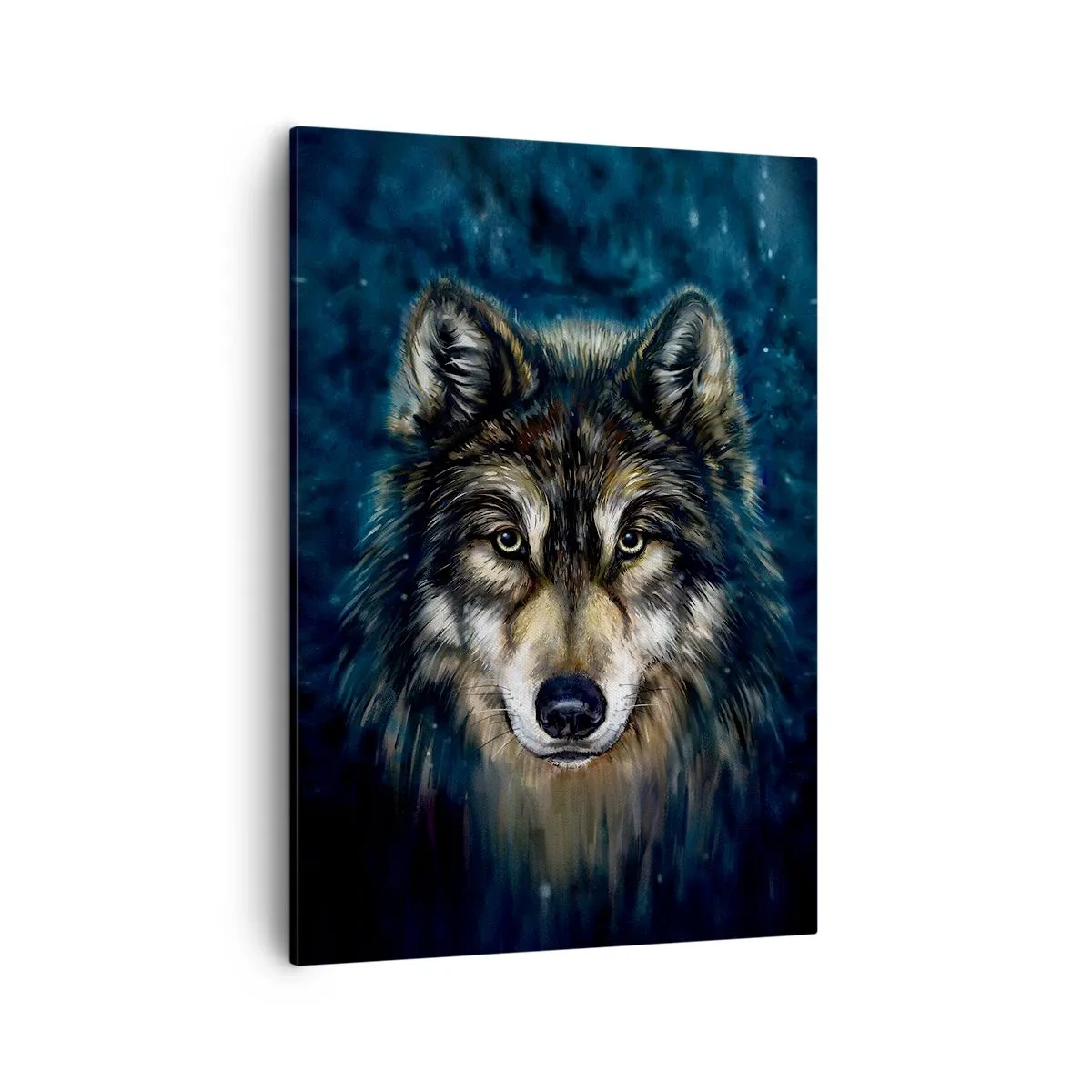 Bild auf Leinwand - Leinwandbild - Porträt eines Wolfes auf dunkelblauem Hintergrund - 50x70cm - Alpha? Und Omega - Moderne Wanddekoration für Wohnzimmer und Schlafzimmer ARTTOR