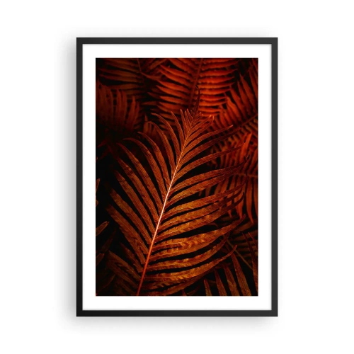 Poster in einem schwarzem Rahmen - Rote Palmblätter in kunstvoller Beleuchtung - 50x70cm - Die Hitze des Lebens - Moderne Wanddekoration für Wohnzimmer und Schlafzimmer ARTTOR