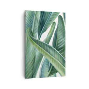 Bild auf Leinwand - Leinwandbild - Grüne Blätter im minimalistischen, botanischen Stil - 80x120cm - An und für sich Grün - Moderne Wanddekoration für Wohnzimmer und Schlafzimmer ARTTOR
