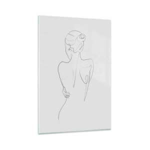 Glasbild - Bild auf glas - Eine Konturlinie, die eine weibliche Silhouette vor einem hellen Hintergrund zeigt - 80x120cm - Körpermusik - Moderne Wanddekoration für Wohnzimmer und Schlafzimmer ARTTOR