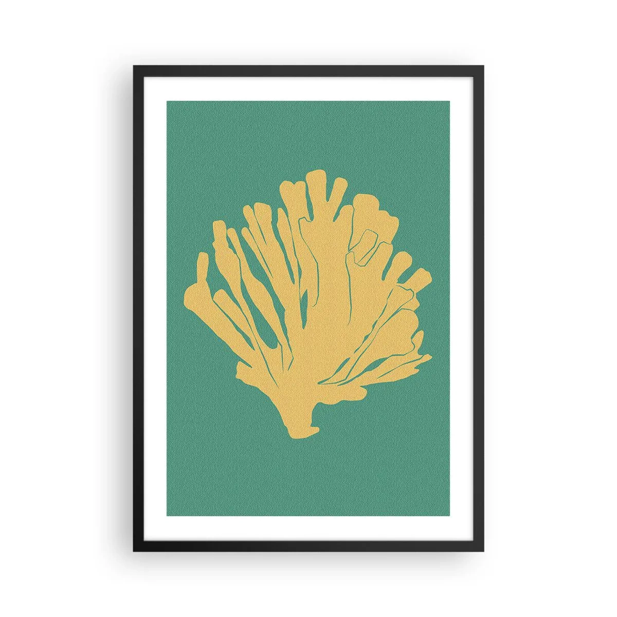 Poster in einem schwarzem Rahmen - Goldene Koralle auf türkisfarbenem Hintergrund - 50x70cm - Unterwasserwaldbusch - Moderne Wanddekoration für Wohnzimmer und Schlafzimmer ARTTOR