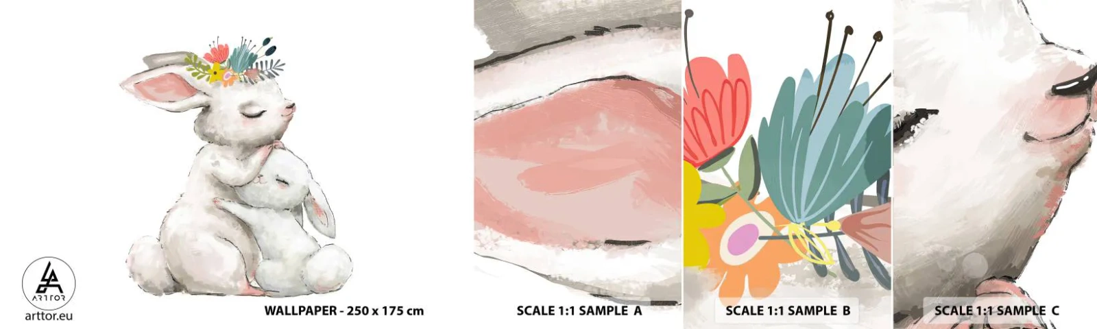 Fototapetenmuster Standard Eco - Bei Mama ist's am schönsten - Für Kinder, Kaninchen, Mutter mit Kind - 100x30 cm