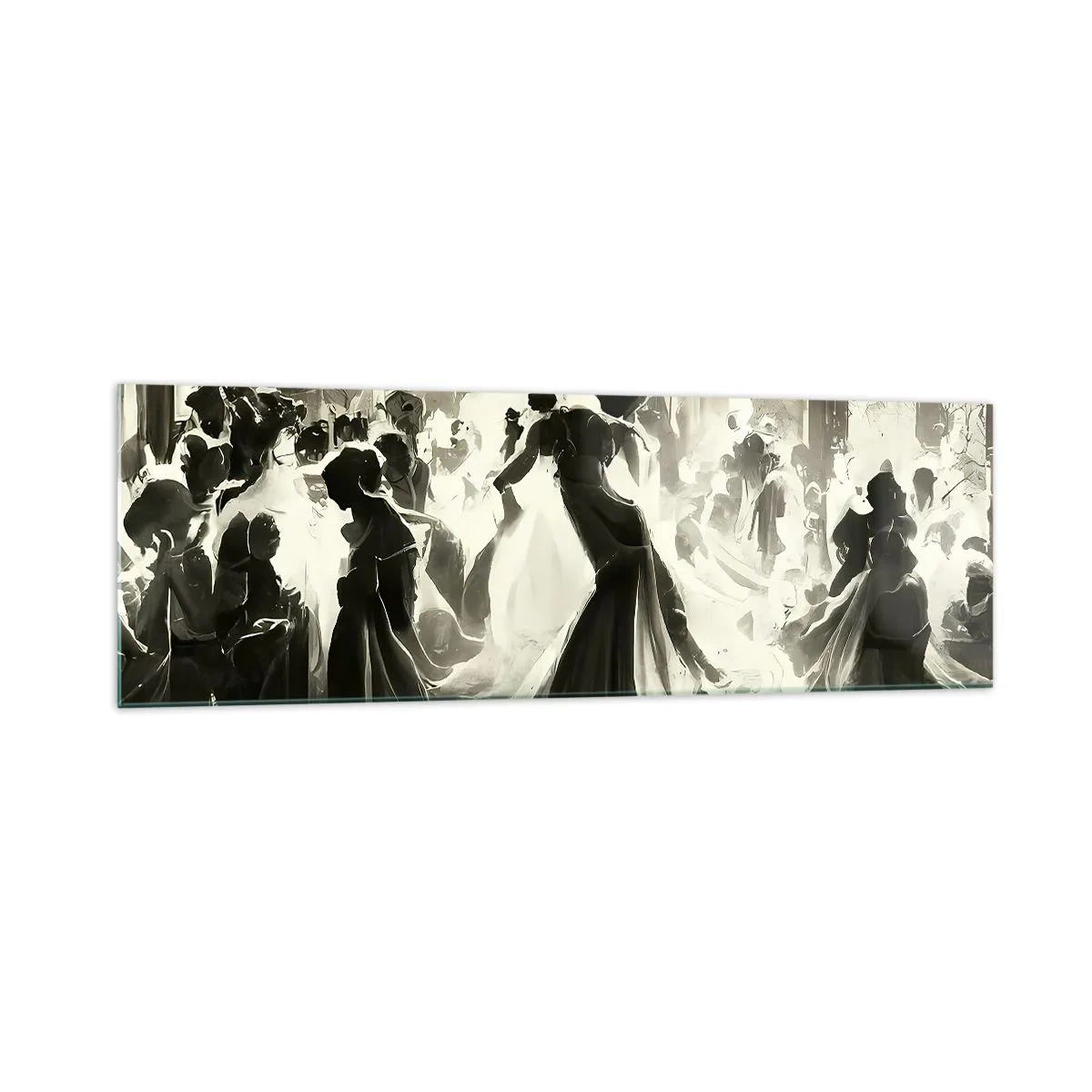 Glasbild - Bild auf glas - Ball im Retro-Stil in Schwarz und Weiß - 160x50cm - Die große Maskerade - Moderne Wanddekoration für Wohnzimmer und Schlafzimmer ARTTOR