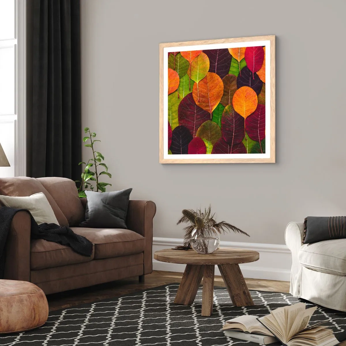Poster in einem Rahmen aus heller Eiche - Herbstmosaik - 40x40 cm