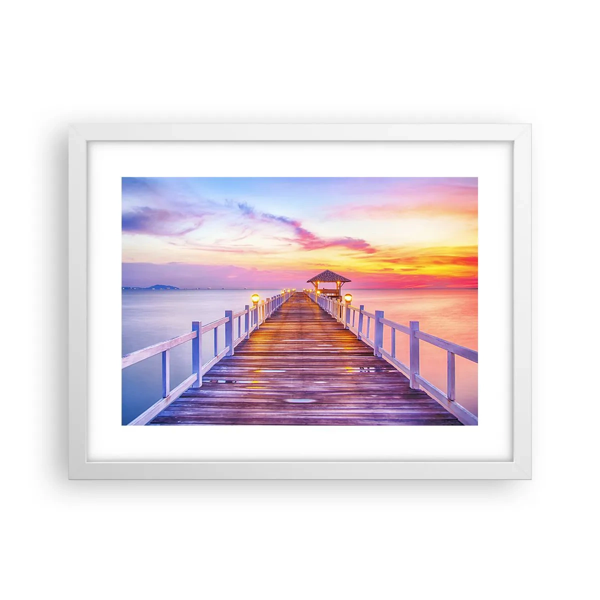Poster in einem weißen Rahmen - Die lila-goldene Stille des Abends - 40x30 cm