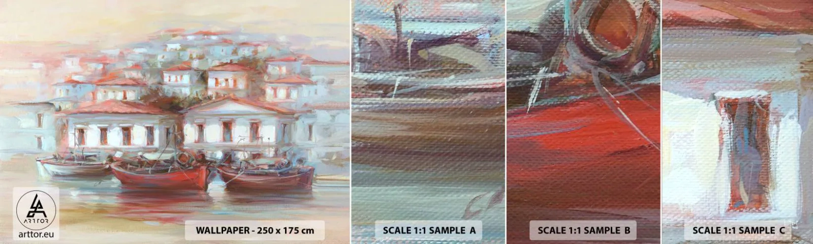 Fototapetenmuster Standard Eco - Glückliche Stadt - Die Architektur, Segelboot, Hafen - 100x30 cm