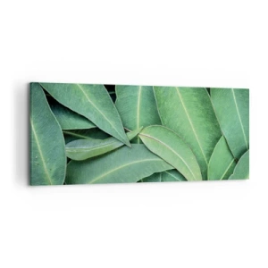 Bild auf Leinwand - Leinwandbild - Nahaufnahme von grünen Blättern, die ein natürliches Muster erzeugen - 120x50cm - Saftig und frisch - Moderne Wanddekoration für Wohnzimmer und Schlafzimmer ARTTOR