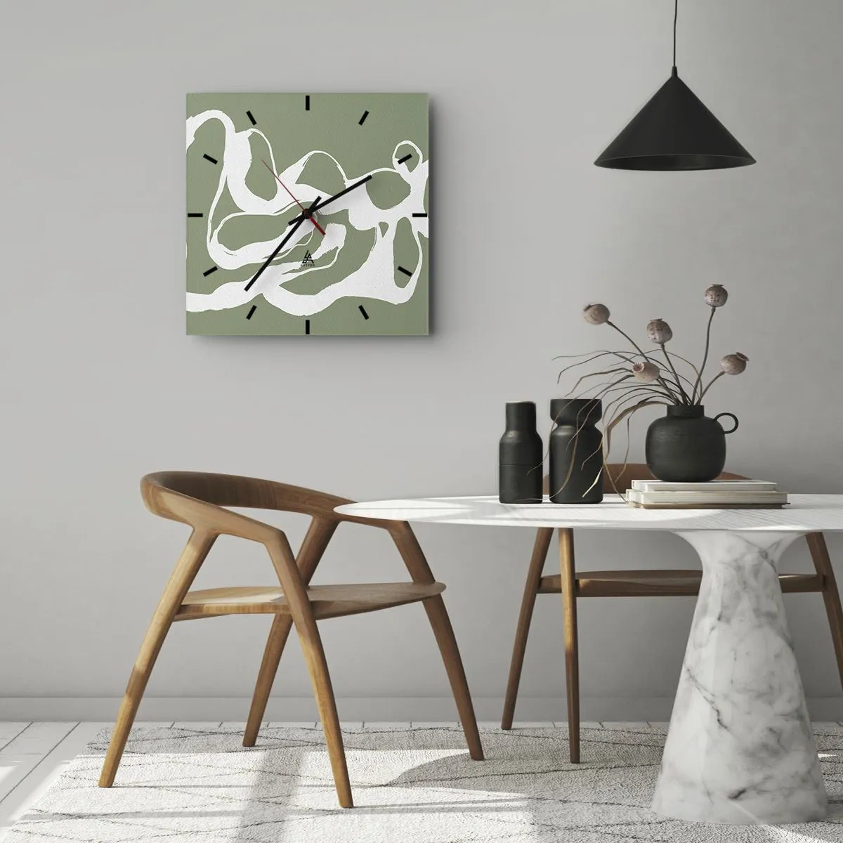 Wanduhr - Glasuhr - Organische Formen in Weiß auf grünem Hintergrund - 30x30cm - Ruf des Weltraums - Moderne Wanddekoration für Wohnzimmer und Schlafzimmer ARTTOR
