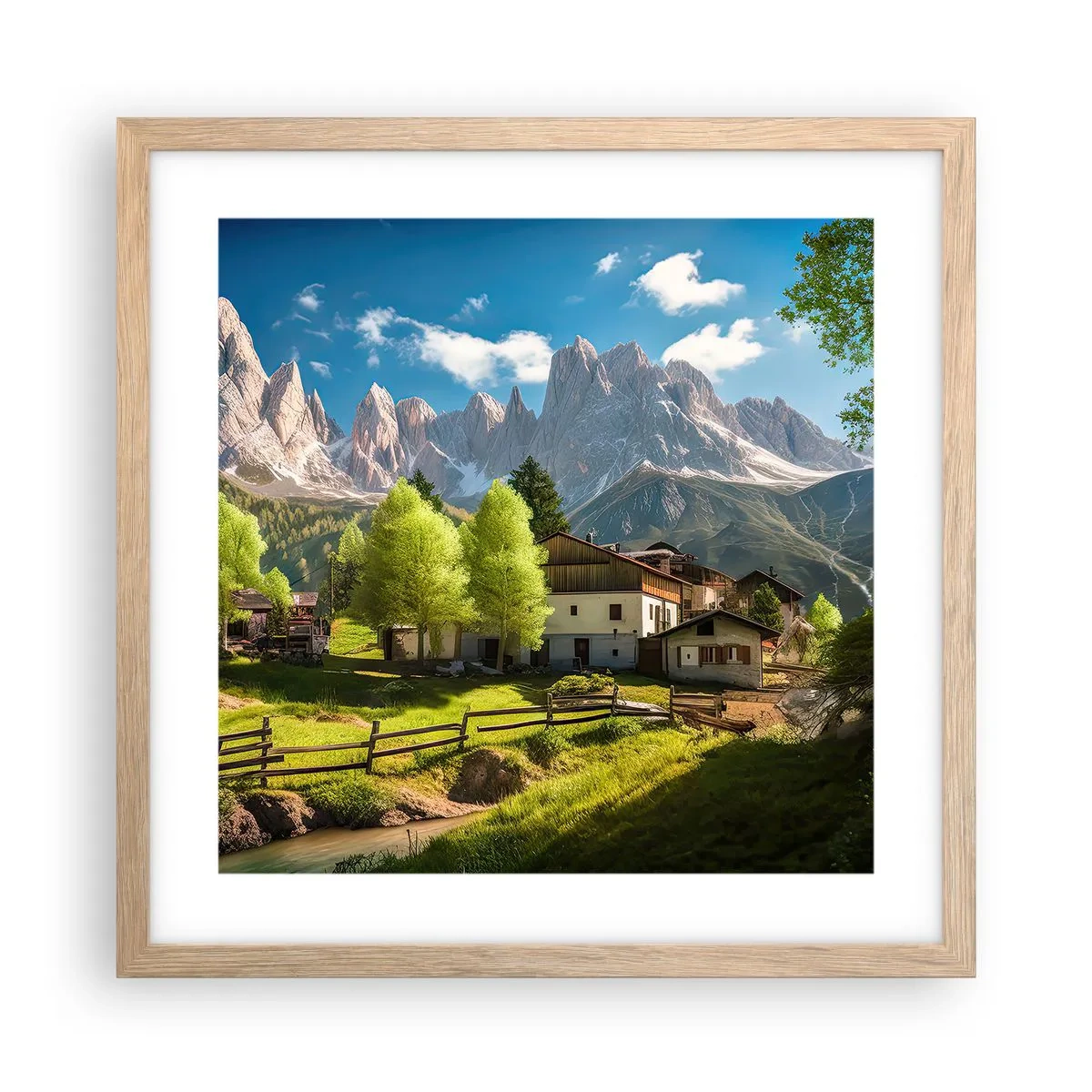 Poster in einem Rahmen aus heller Eiche - Alpenidylle - 40x40 cm