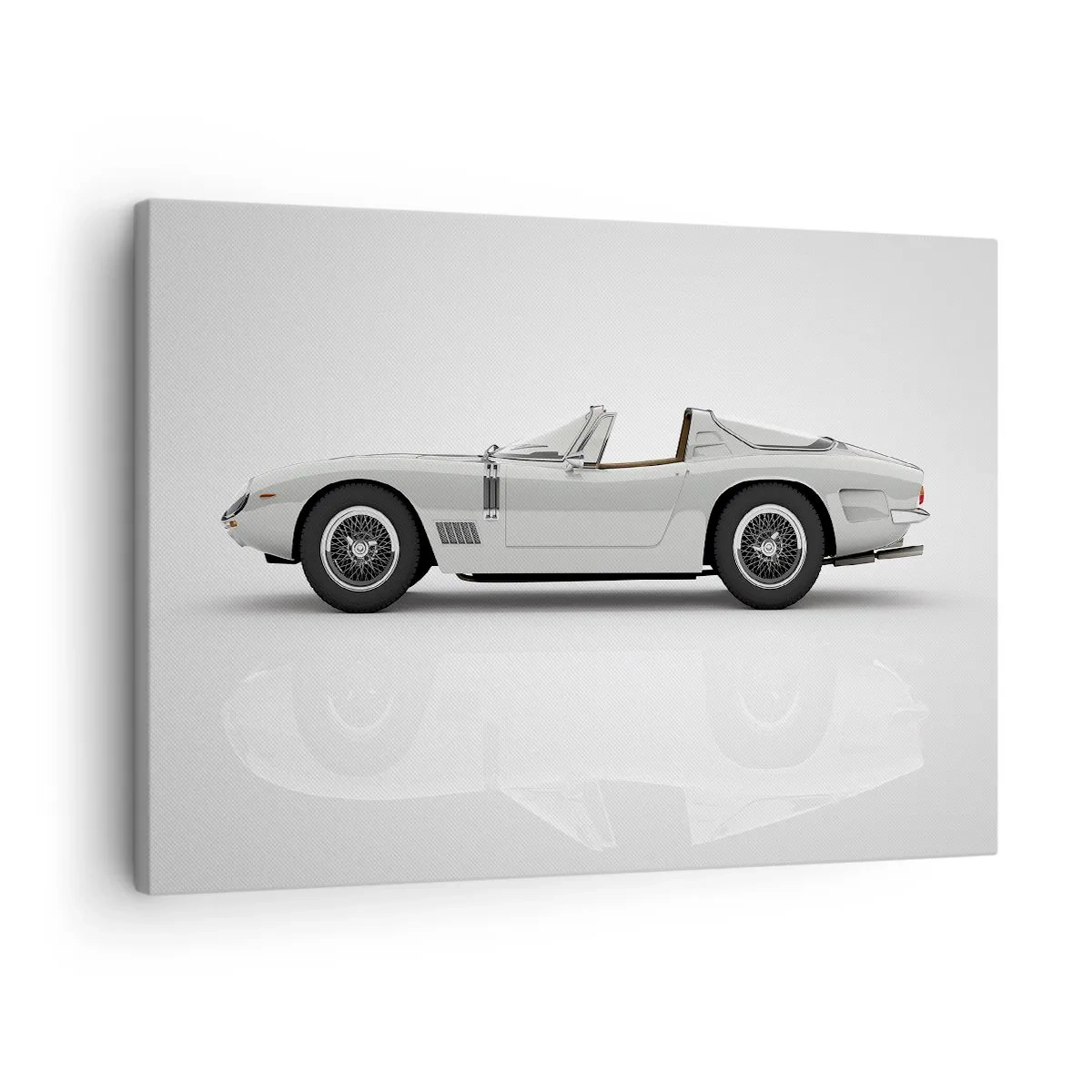 Bild auf Leinwand - Leinwandbild - Klassisches weißes Cabrio auf hellem Hintergrund - 70x50cm - Spaß versprochen - Moderne Wanddekoration für Wohnzimmer und Schlafzimmer ARTTOR