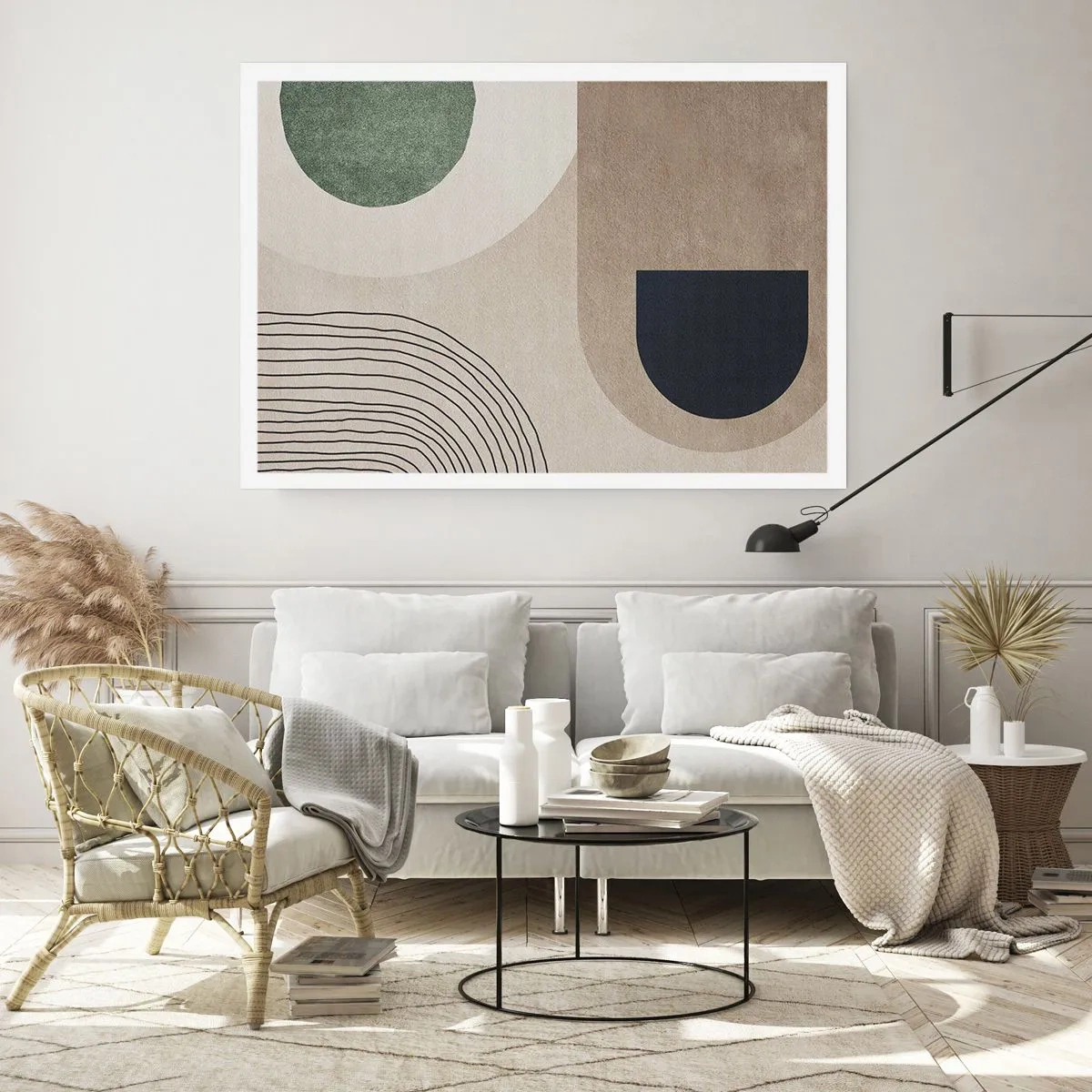 Poster - Geometrische Formen in Beige- und Grüntönen - 100x70cm - Sanftheit des Ovals - Moderne Wanddekoration für Wohnzimmer und Schlafzimmer ARTTOR