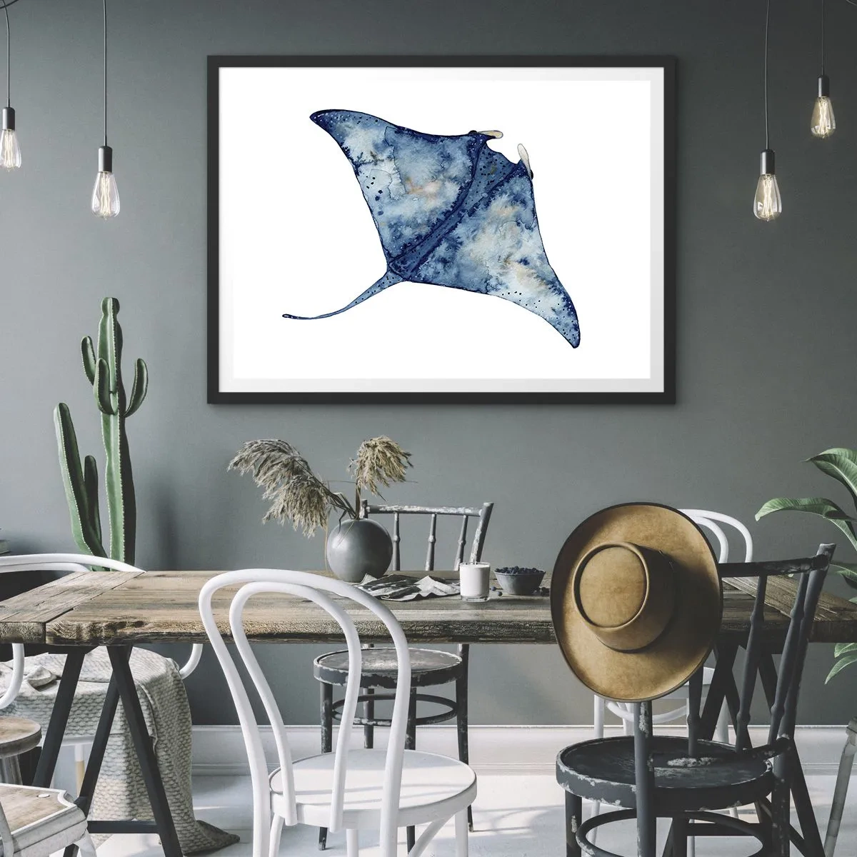Poster in einem schwarzem Rahmen - Leben im Blau - 40x30 cm