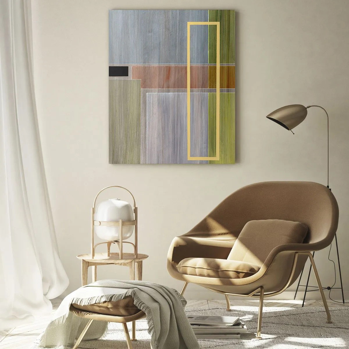 Glasbild - Bild auf glas - Moderne Abstraktion mit rechteckigen Formen und erdigen Farben - 50x70cm - Einfach und ruhig - Moderne Wanddekoration für Wohnzimmer und Schlafzimmer ARTTOR