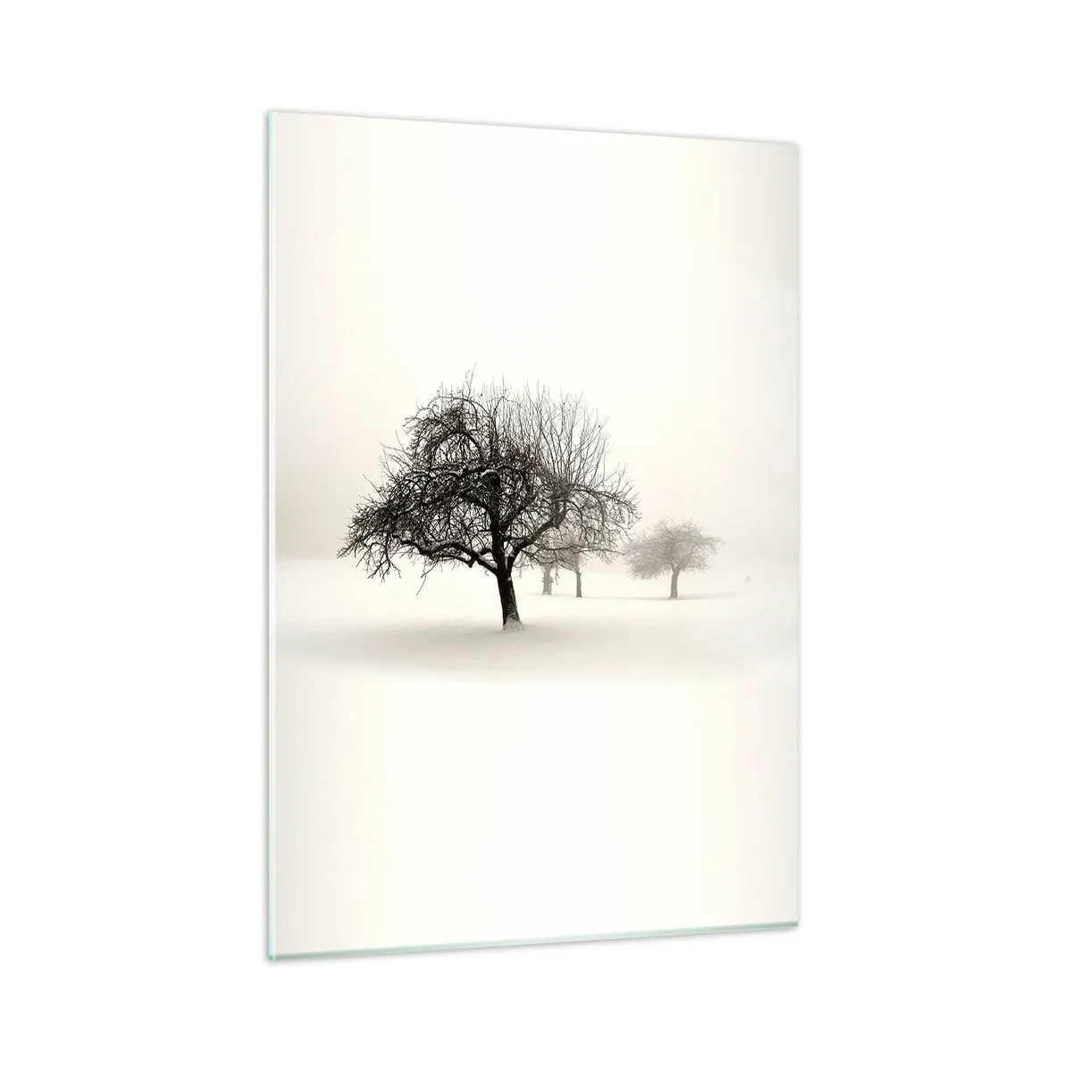 Glasbild - Bild auf glas - Bäume in einer Winterlandschaft, bedeckt mit Schnee und Nebel - 50x70cm - Winterschlaf - Moderne Wanddekoration für Wohnzimmer und Schlafzimmer ARTTOR