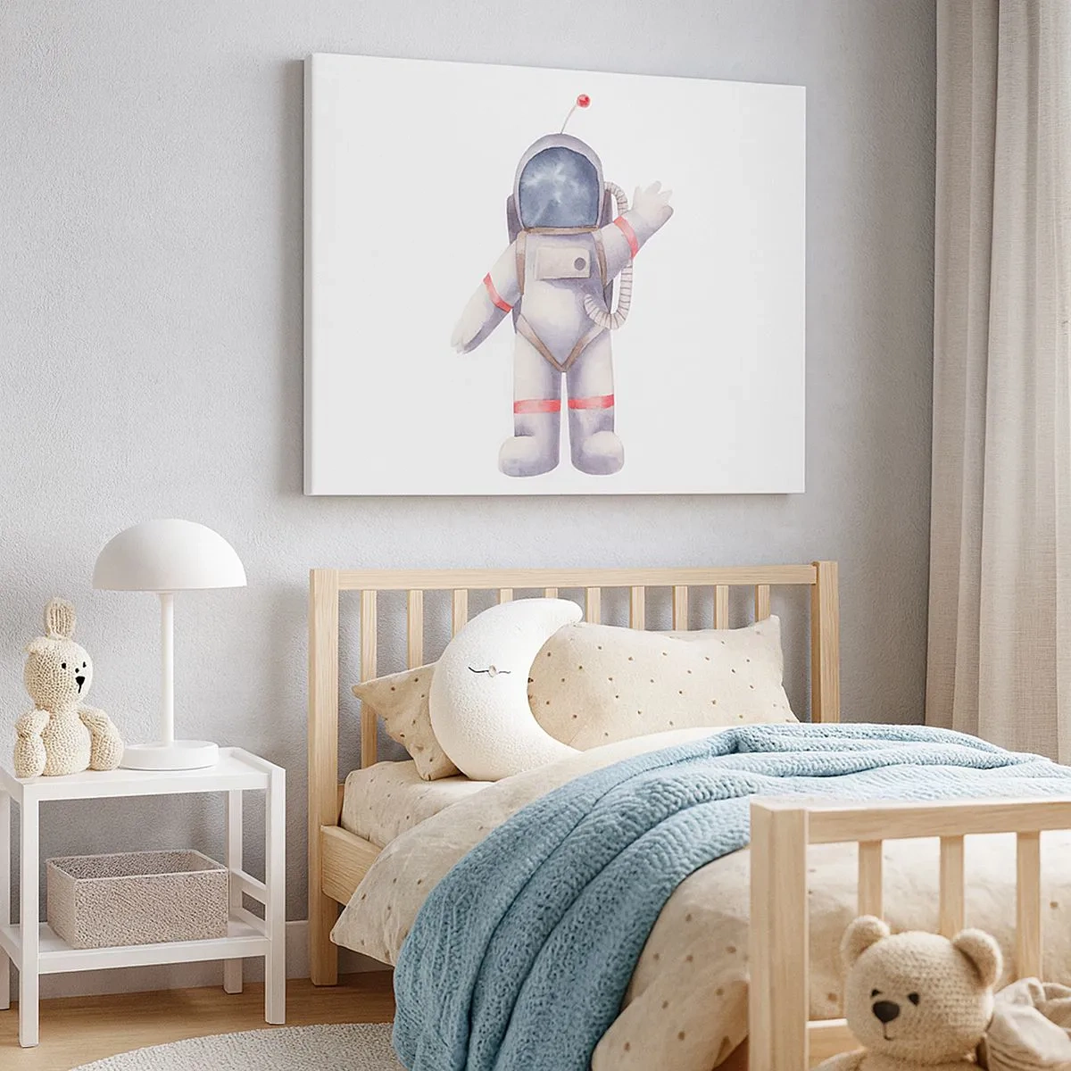 Bild auf Leinwand - Leinwandbild - Astronaut im Aquarellstil auf weißem Hintergrund - 70x50cm - Bis dann! - Moderne Wanddekoration für Wohnzimmer und Schlafzimmer ARTTOR