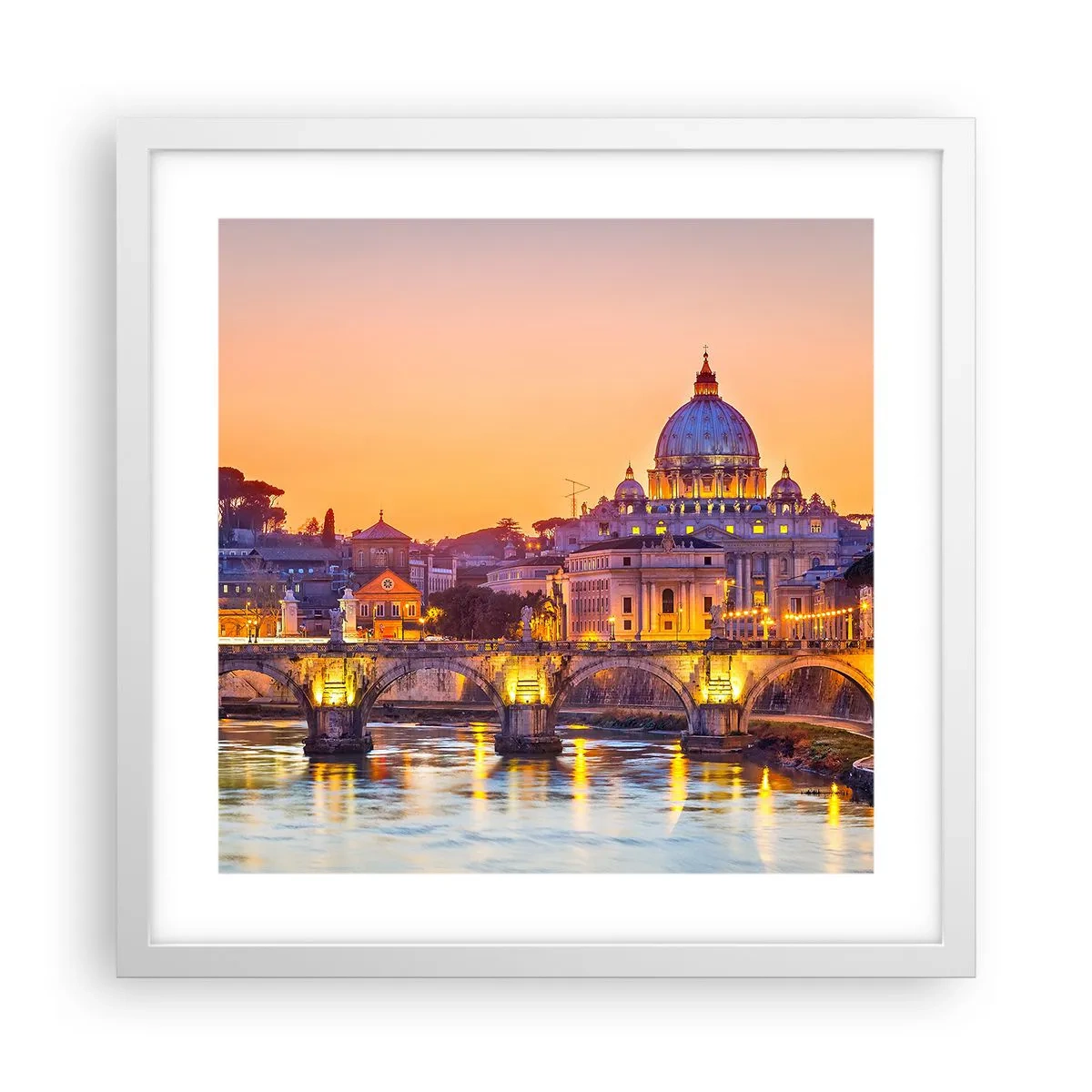 Poster in einem weißen Rahmen - Sonnenuntergang über der ewigen Stadt - 40x40 cm