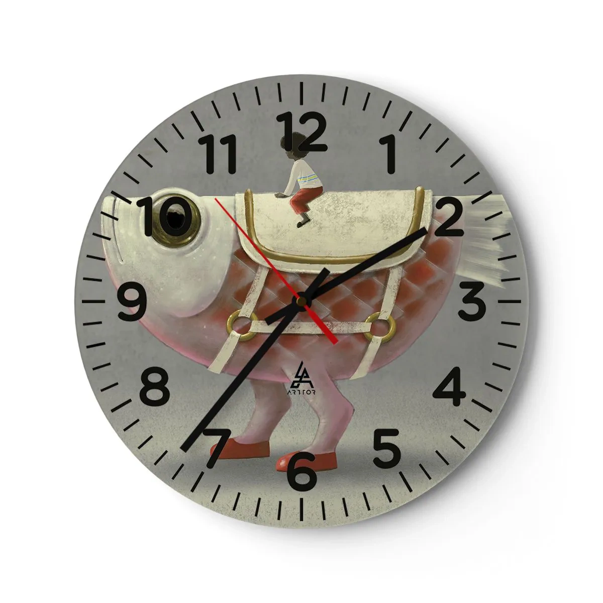 Wanduhr - Glasuhr - Reiter auf einem surrealen Fisch - 40x40 cm