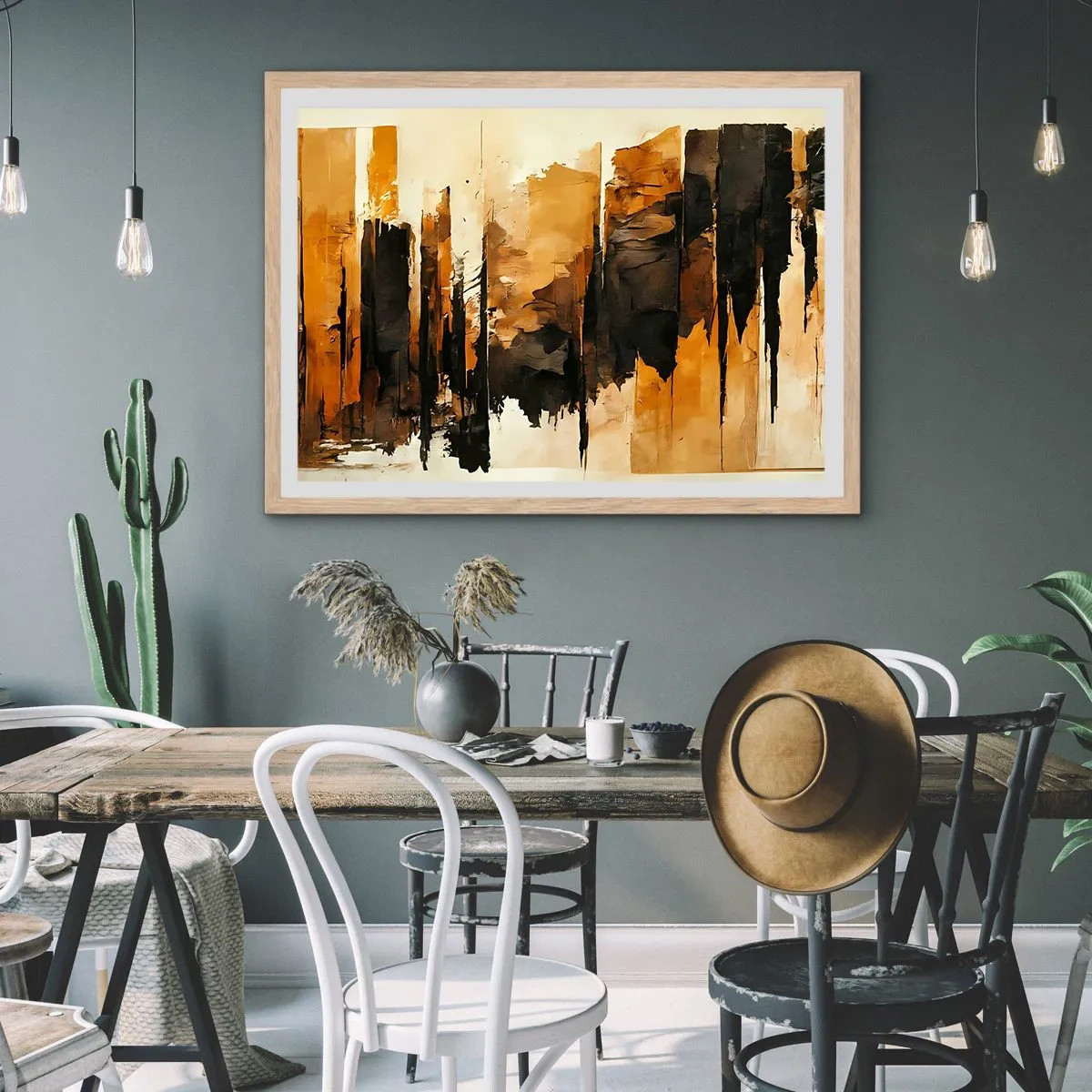 Poster in einem Rahmen aus heller Eiche - Harmonie von Schwarz und Gold - 70x50 cm