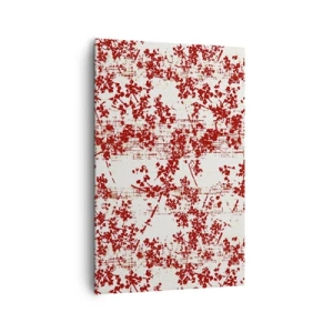 Bild auf Leinwand - Leinwandbild - Rote Blumen auf weißem Hintergrund im künstlerischen Stil - 80x120cm - Wie alter Perkal - Moderne Wanddekoration für Wohnzimmer und Schlafzimmer ARTTOR