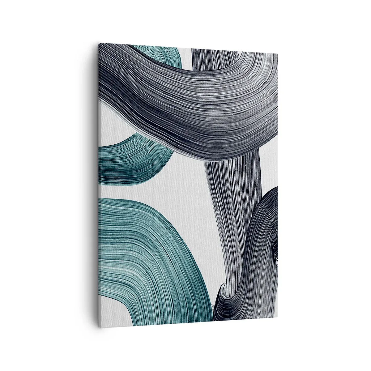 Bild auf Leinwand - Leinwandbild - Fließende abstrakte Linien in Grün- und Grautönen - 50x70cm - Smaragdgrüne und schwarze Pfade - Moderne Wanddekoration für Wohnzimmer und Schlafzimmer ARTTOR