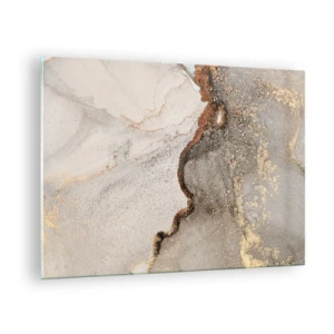 Glasbild - Bild auf glas - Abstrakte Komposition mit Beige, Gold und Graphit - 70x50cm - An der Grenze der Farben - Moderne Wanddekoration für Wohnzimmer und Schlafzimmer ARTTOR