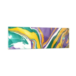 Glasbild - Bild auf glas - Abstraktes Marmormuster in lebendigen Farben - 160x50cm - Farbwellen - Moderne Wanddekoration für Wohnzimmer und Schlafzimmer ARTTOR