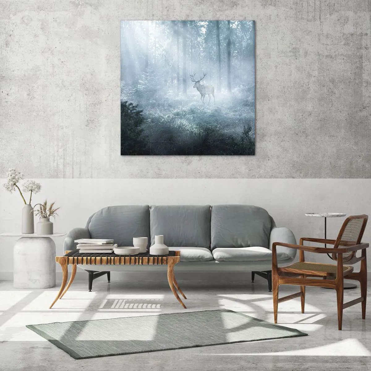 Glasbild - Bild auf glas - Morgenvisite auf dem Grundstück - 70x70 cm