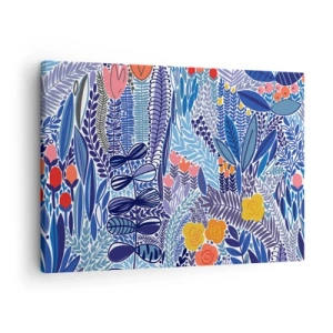 Bild auf Leinwand - Leinwandbild - Ein farbenfrohes Pflanzenmotiv im modernen Grafikstil - 70x50cm - Hawaiianischer Garten - Moderne Wanddekoration für Wohnzimmer und Schlafzimmer ARTTOR
