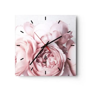 Wanduhr - Glasuhr - Rosa Pfingstrosen in sanftem Licht vor hellem Hintergrund - 30x30cm - Für Romantiker - Moderne Wanddekoration für Wohnzimmer und Schlafzimmer ARTTOR