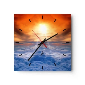 Wanduhr - Glasuhr - Sonnenuntergang über den Wolken, der Himmel voller goldener Farben und Licht. - 30x30cm - Mystische Landschaft - Moderne Wanddekoration für Wohnzimmer und Schlafzimmer ARTTOR