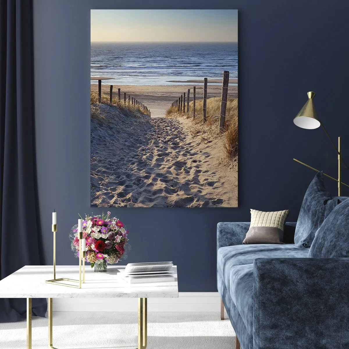 Glasbild - Bild auf glas - Weg durch die Dünen zum Strand - 80x120cm - Das Rauschen des Meeres, der Gesang der Vögel, ein wilder Strand im Gras ... - Moderne Wanddekoration für Wohnzimmer und Schlafzimmer ARTTOR