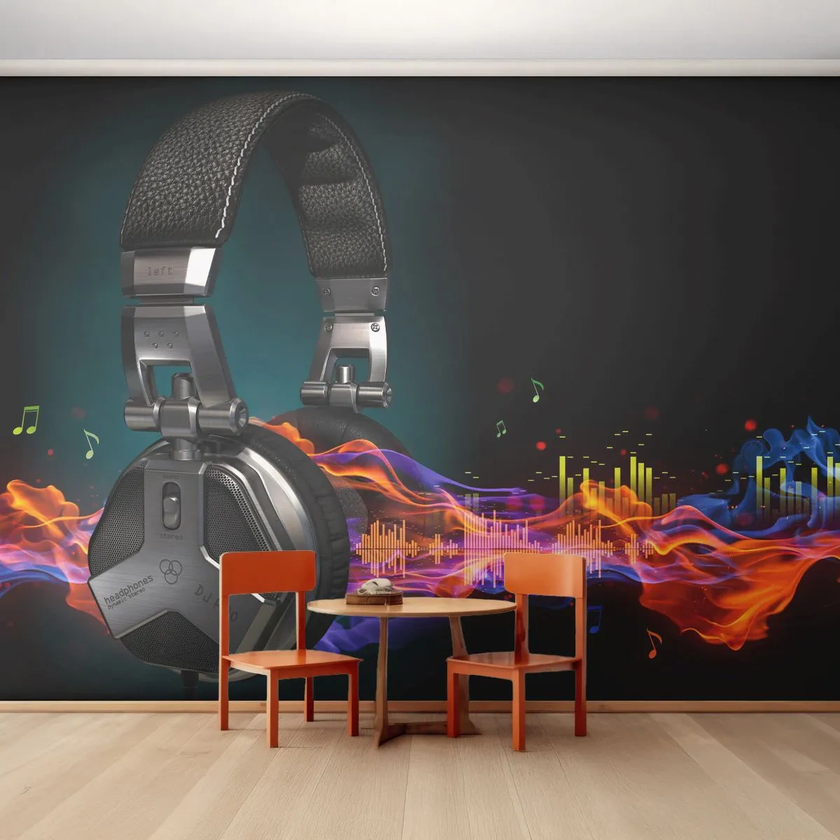 Fototapete Premium Canvas - Feuer der Musik - Abstraktion, Musik, Kopfhörer - 250x175 cm