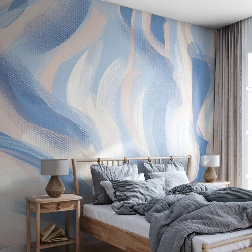 Selbstklebende Fototapete Deluxe Sticker - Blaue Wellen - Pastell, Minimalismus, Stück - 350x256 cm
