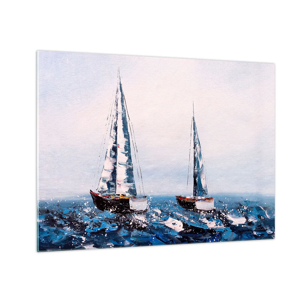 Glasbild - Bild auf glas - Zwei Yachten auf stürmischer See im impressionistischen Malstil. - 70x50cm - Bruderschaft des Windes - Moderne Wanddekoration für Wohnzimmer und Schlafzimmer ARTTOR