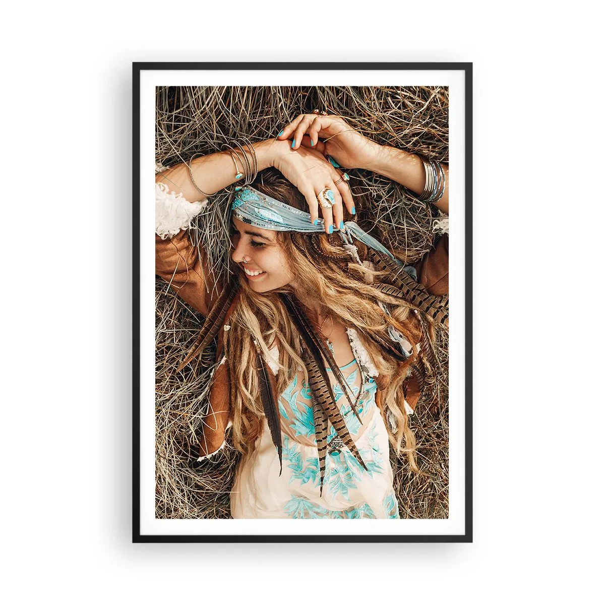 Poster in einem schwarzem Rahmen - Auf dem Weg in den Sommer der Liebe - 70x100 cm