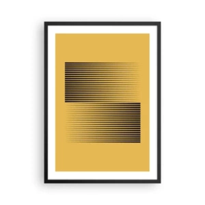 Poster in einem schwarzem Rahmen - Eine minimalistische Linienkomposition auf senffarbenem Hintergrund. - 50x70cm - Quadratur der Gegensätze - Moderne Wanddekoration für Wohnzimmer und Schlafzimmer ARTTOR