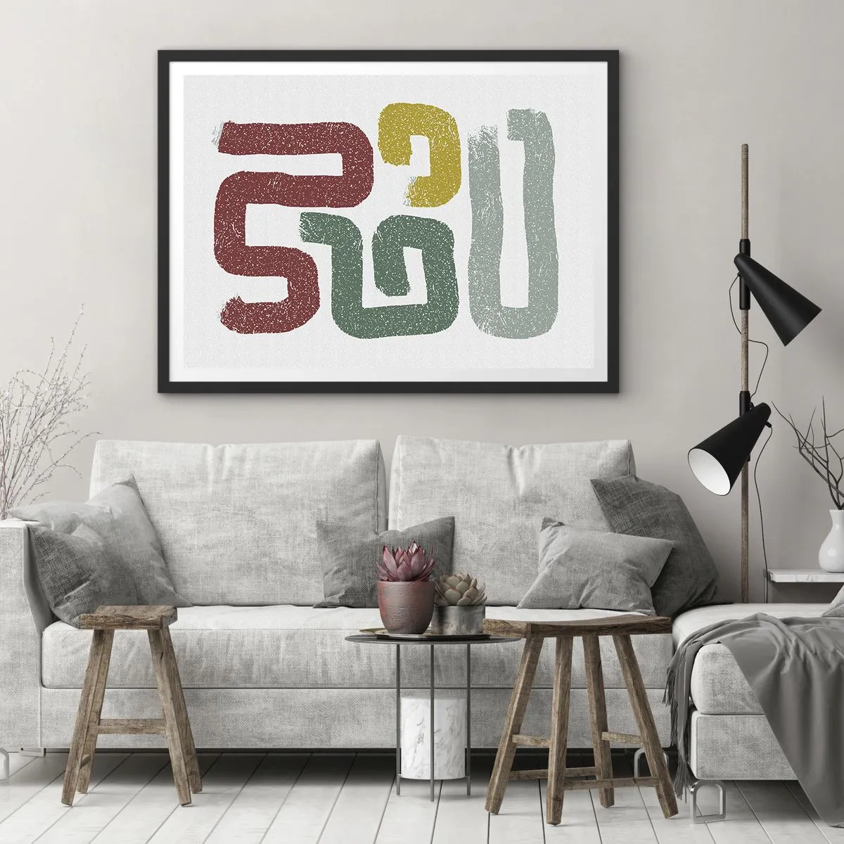 Poster in einem schwarzem Rahmen - Bunte geometrische Muster im abstrakten Stil - 70x50cm - In einer unbekannten Sprache - Moderne Wanddekoration für Wohnzimmer und Schlafzimmer ARTTOR