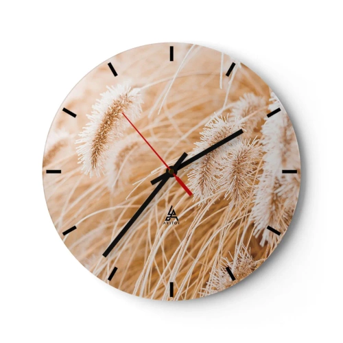 Wanduhr - Glasuhr - Nahaufnahme von goldenem Gras, das im Wind schwankt - 30x30cm - Das goldene Rauschen des Grases - Moderne Wanddekoration für Wohnzimmer, Küche und Schlafzimmer ARTTOR