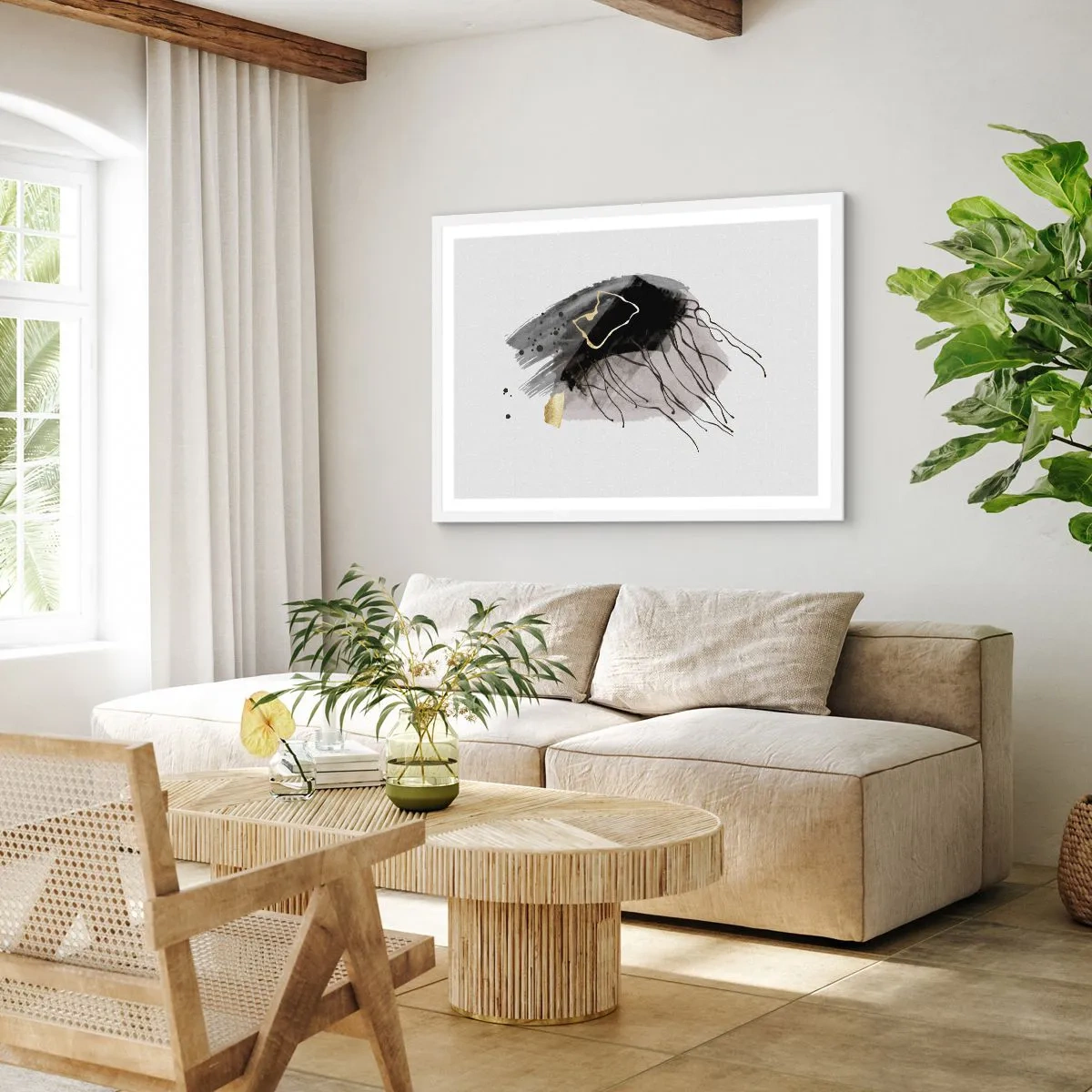 Poster in einem weißen Rahmen - In Schwarz und Gold - 91x61 cm